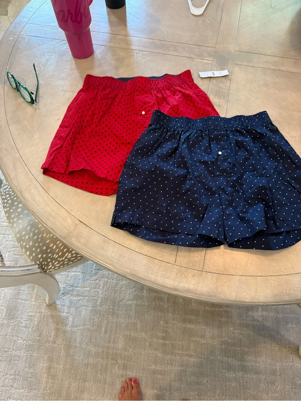 J. Crew Men's Polka Dot Cotton Boxers - Red & Navy